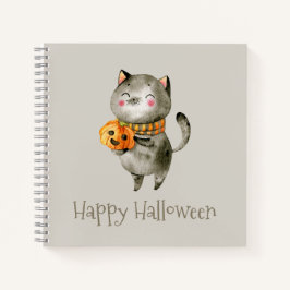 Niedliche Halloween-Katze mit Pumpkin | Notizbuch