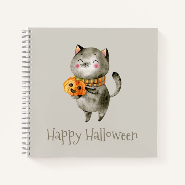 Niedliche Halloween-Katze mit Pumpkin | Notizbuch (Vorderseite)