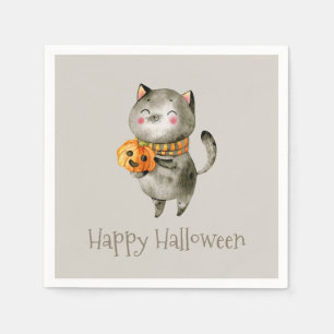 Niedliche Halloween-Katze mit Pumpkin Serviette