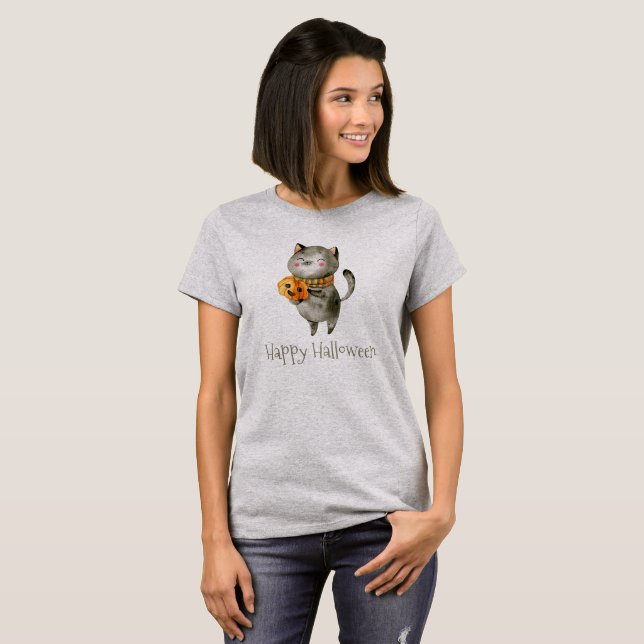 Niedliche Halloween-Katze mit Pumpkin | Shirt (Vorne ganz)