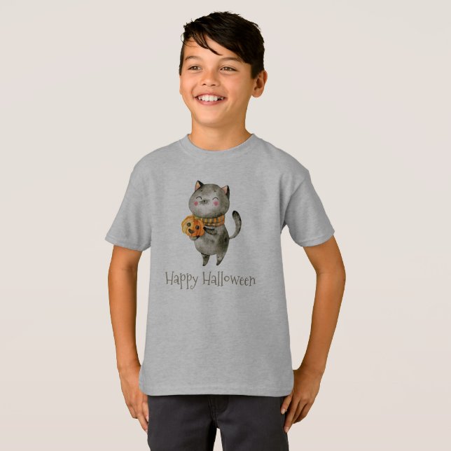 Niedliche Halloween-Katze mit Pumpkin | Shirt (Vorne ganz)