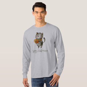 Niedliche Halloween-Katze mit Pumpkin Sleeve Shirt