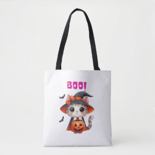 Niedliche Halloween-Katze mit Pumpkin und Hexenhut