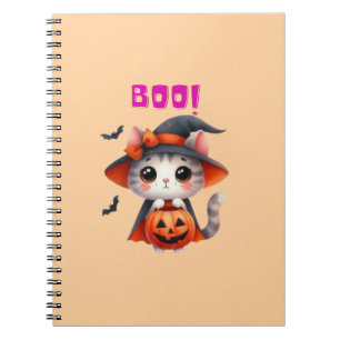 Niedliche Halloween-Katze mit Pumpkin und Hexenhut Notizblock