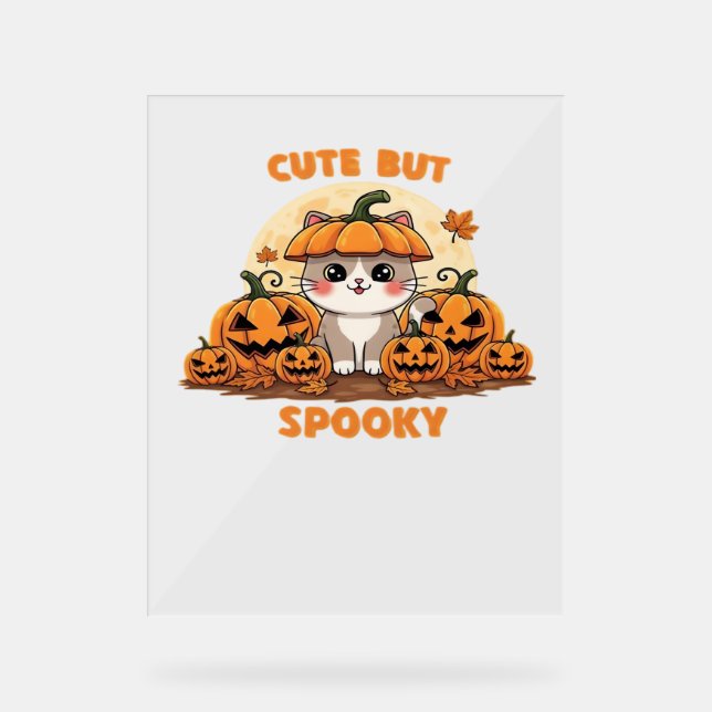 Niedliche Halloween-Katze mit Pumpkins - Kawaii Sp Acrylschild (Vorderseite)