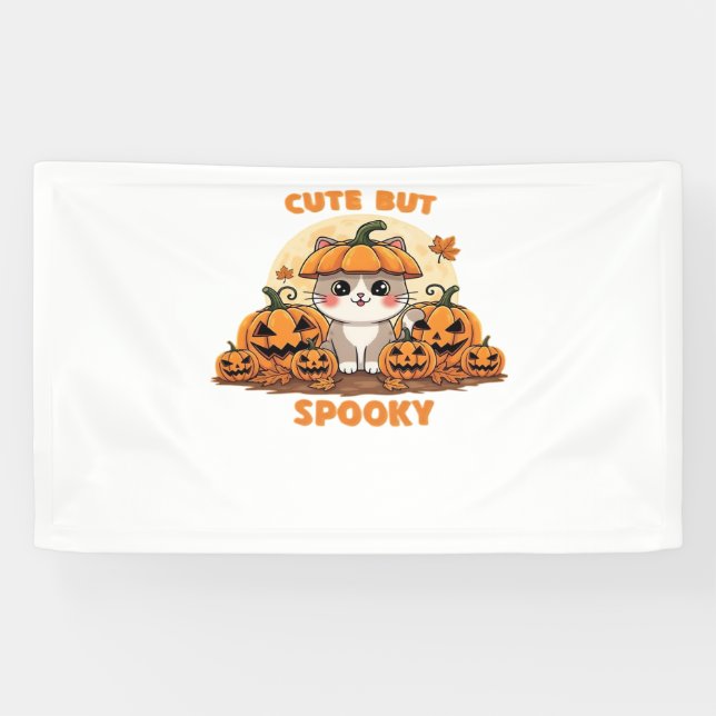 Niedliche Halloween-Katze mit Pumpkins - Kawaii Sp Banner (Horizontal)