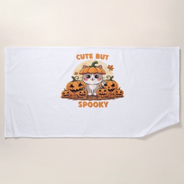 Niedliche Halloween-Katze mit Pumpkins - Kawaii Sp Strandtuch (Vorderseite)