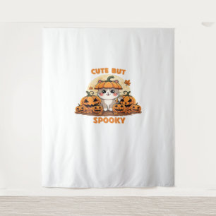 Niedliche Halloween-Katze mit Pumpkins - Kawaii Sp Wandteppich