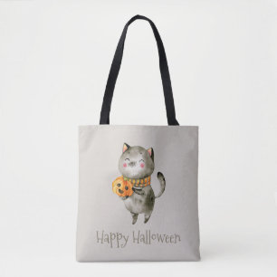 Niedliche Halloween-Katze mit Taschen-Tasche des