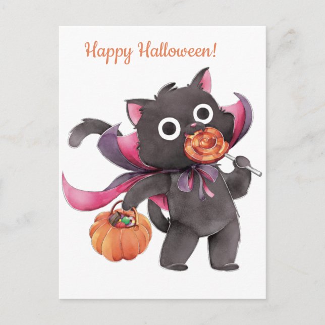 Niedliche Halloween-Katze Postkarte (Vorderseite)