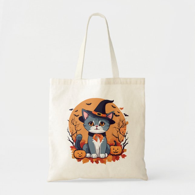 Niedliche Halloween-Katze Tragetasche (Vorne)