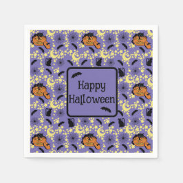 Niedliche Halloween-Katzen, Fledermäuse und Stars Serviette