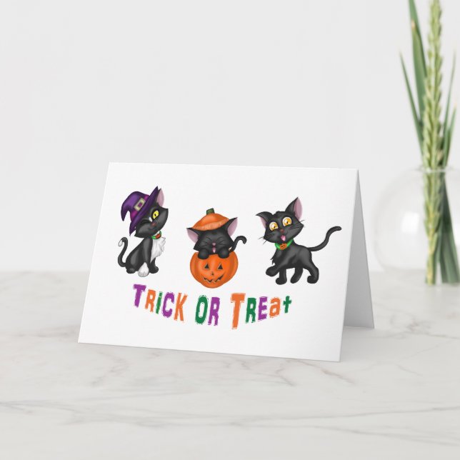 Niedliche Halloween-Katzen Karte (Vorderseite)