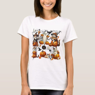 Niedliche Halloween-Katzen und Kürbis T-Shirt