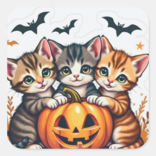 Niedliche Halloween-Katzen und Pumpkin-falle Vinyl Quadratischer Aufkleber