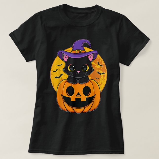 Niedliche Halloween-Katzenjacke, Kürbiskürbis für  T-Shirt (Design vorne)
