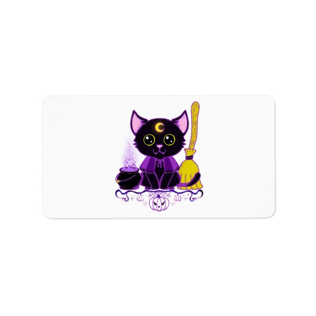 Niedliche Halloween-Katzenwitsche Adressaufkleber (Vorne)