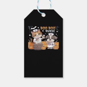 Niedliche Halloween-Kinderkatze und Hund mit Pumpk Geschenkanhänger