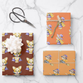 Niedliche Halloween-Kostümtiere Geschenkpapier Set