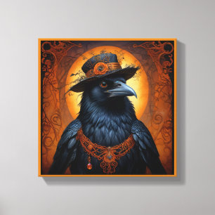 Niedliche Halloween-Krähe in verschleierter Form Leinwanddruck