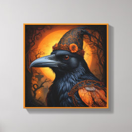 Niedliche Halloween-Krähe in verschleierter Form Leinwanddruck