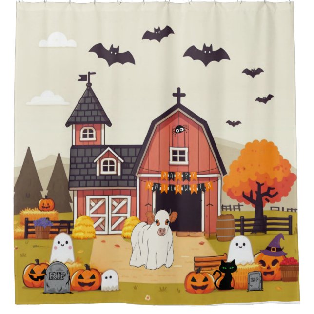 Niedliche Halloween-Kuh Duschvorhang (Vorderseite)