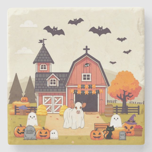 Niedliche Halloween-Kuh Steinuntersetzer (Vorderseite)