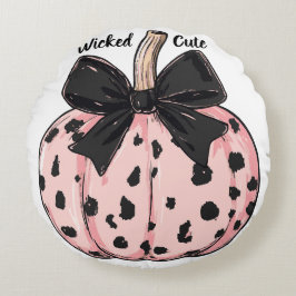 Niedliche Halloween Kürbis und Bogen rosa Coquette Rundes Kissen