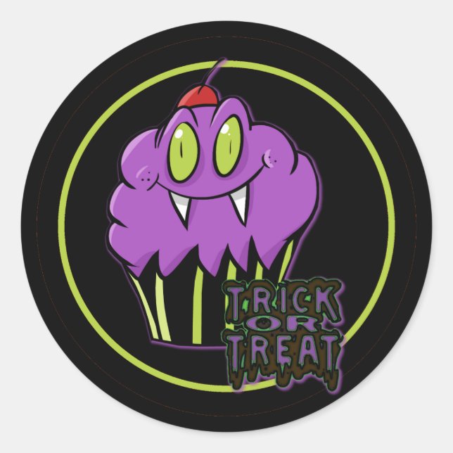 Niedliche Halloween Lila Vampire Cupcake Stickers (Vorderseite)