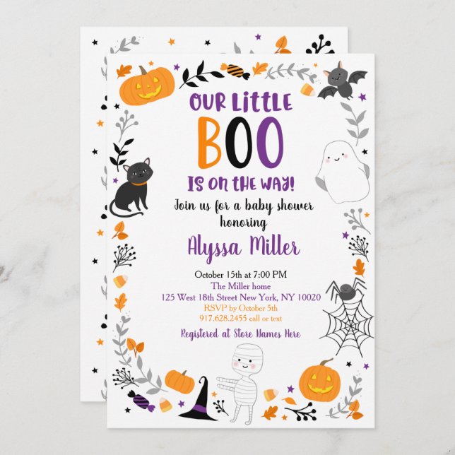 Niedliche Halloween Little Boo Baby Dusche Einladung (Vorne/Hinten)