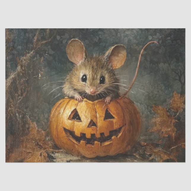 Niedliche Halloween-Maus mit Pumpkin für Decoupage Seidenpapier (Vorderseite)