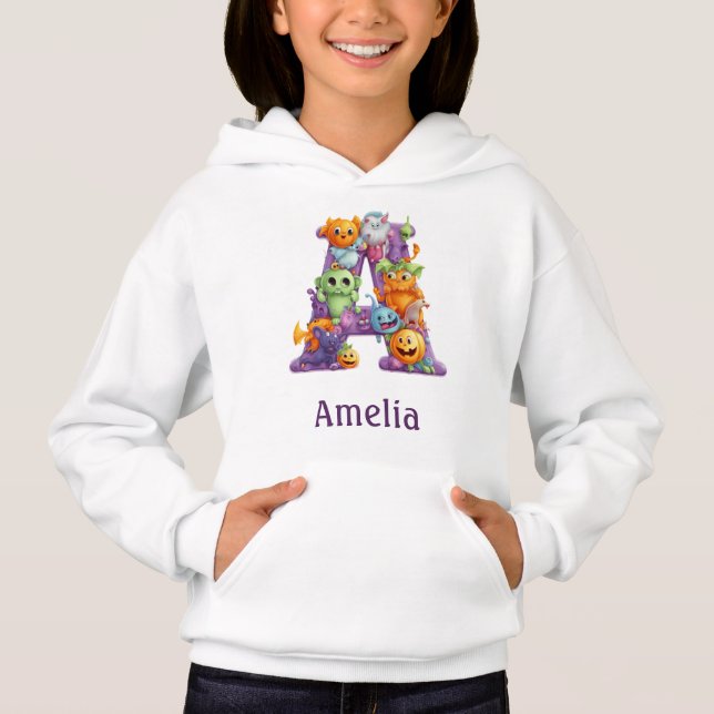 Niedliche Halloween Monogram Letter A Hoodie (Vorderseite)
