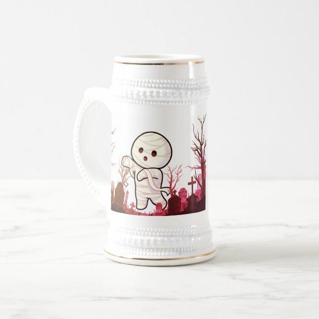 Niedliche Halloween Mummy in Spooky Graveyard - Fu Bierglas (Vorderseite Links)