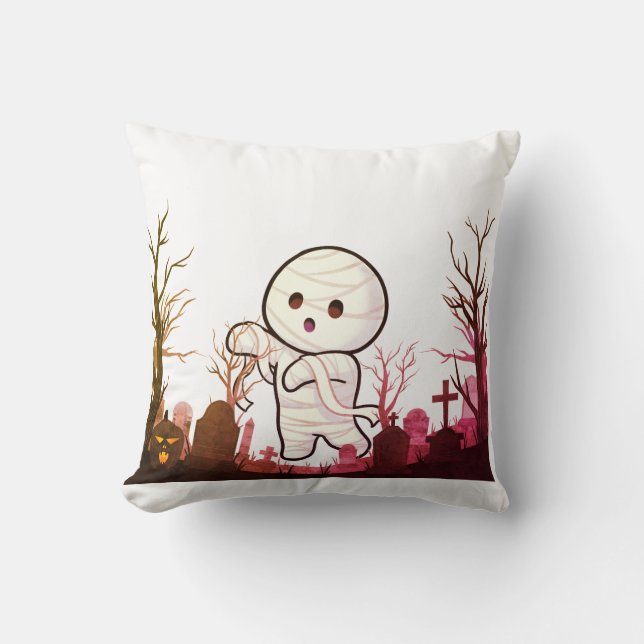 Niedliche Halloween Mummy in Spooky Graveyard - Fu Kissen (Vorderseite)