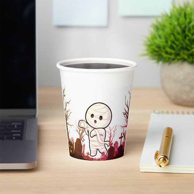 Niedliche Halloween Mummy in Spooky Graveyard - Fu Pappbecher (InSitu)