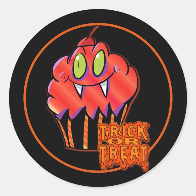 Niedliche Halloween Orange Vampire Cupcake Sticker (Vorderseite)