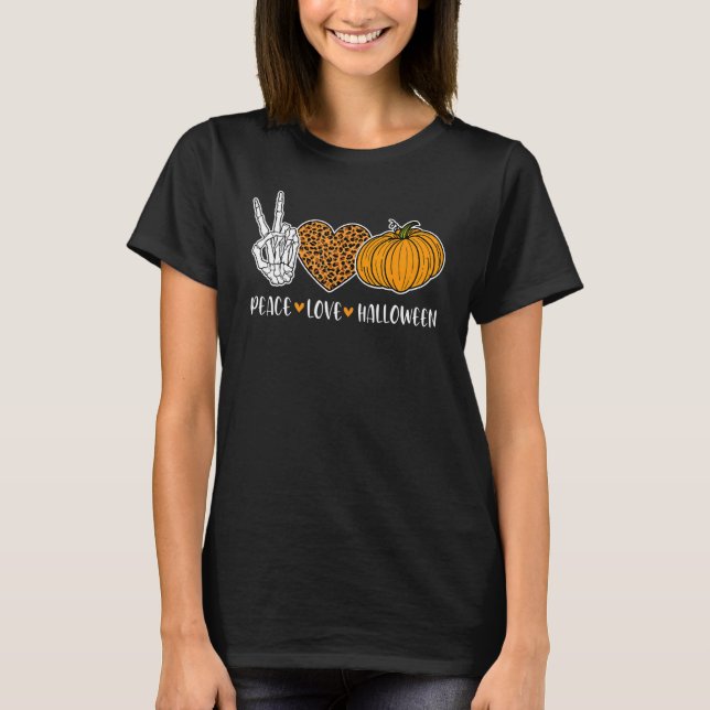 Niedliche Halloween Peace Liebe und Gnome Fall Gir T-Shirt (Vorderseite)