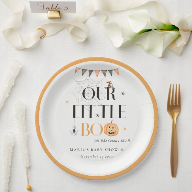 Niedliche Halloween Pumpkin Little Boo Baby Dusche Pappteller (Hochzeit)