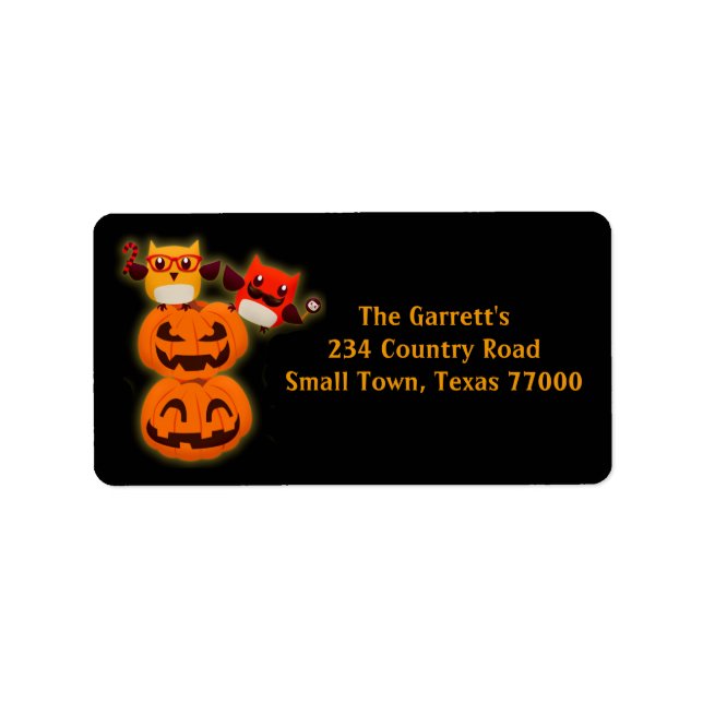 Niedliche Halloween Pumpkin Owls Personalisierte A Adressaufkleber (Vorne)