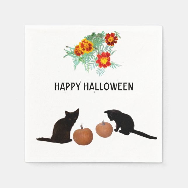 Niedliche Halloween Pumpkins Marigolds Black Cats Serviette (Vorderseite)