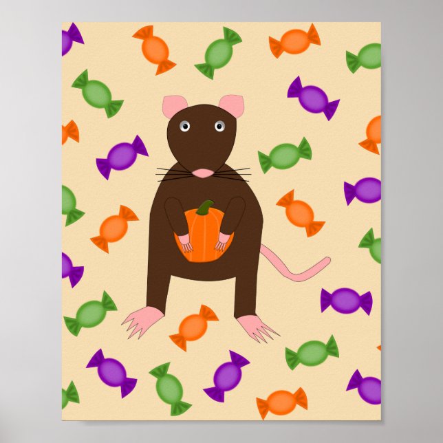 Niedliche Halloween-Rat und Pumpkin Poster (Vorne)