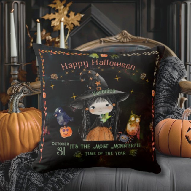Niedliche Halloween-Rotzunge Kissen (Cute Halloween Witch Black Throw Pillow)