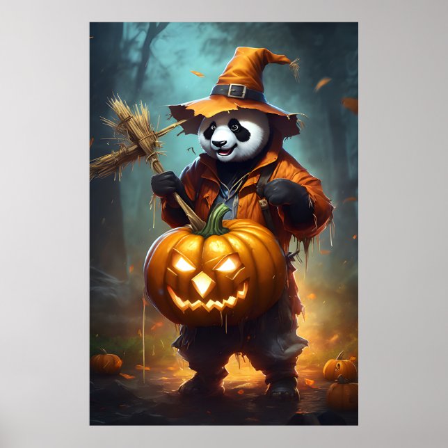 Niedliche Halloween-Scarecrow Panda Poster (Vorne)