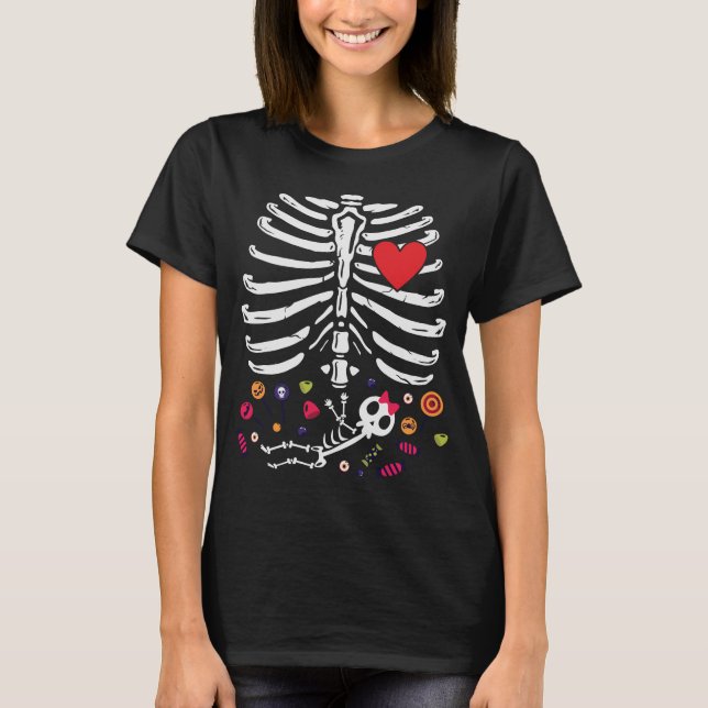 Niedliche Halloween-Schwangerschaft Skeletton-Kind T-Shirt (Vorderseite)