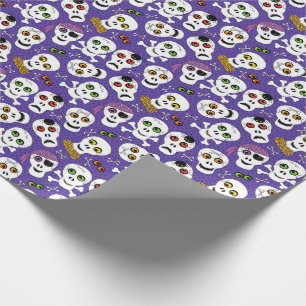 Niedliche Halloween-Skulls auf Lila Geschenkpapier