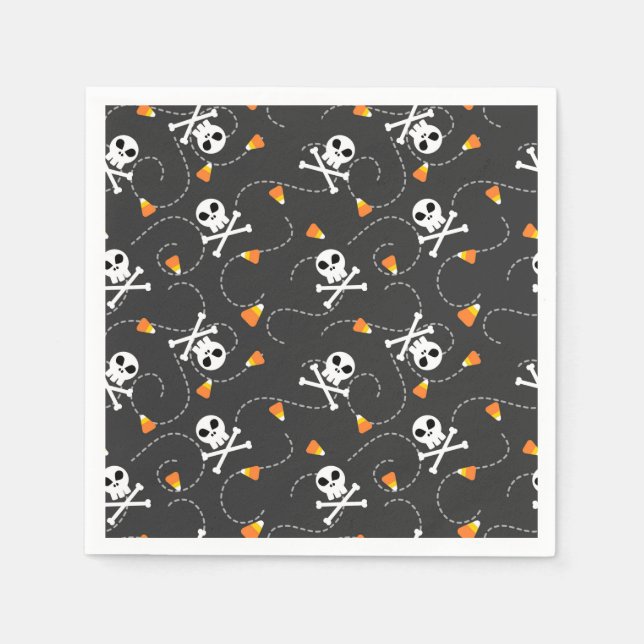 Niedliche Halloween-Skulls und Candy Corn Serviette (Vorderseite)