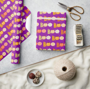 Niedliche Halloween Spooky Boo Creepy Pumpkin Lila Geschenkpapier
