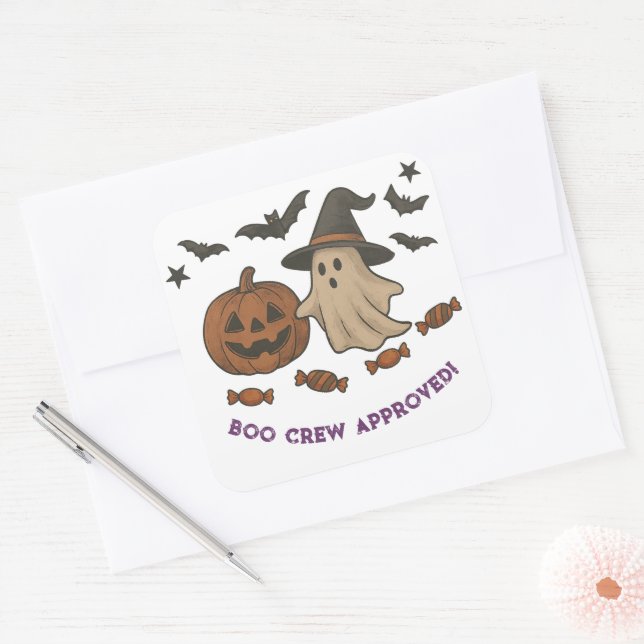 Niedliche Halloween-Sticker - Boos, Fledermäuse &  Quadratischer Aufkleber (Umschlag)