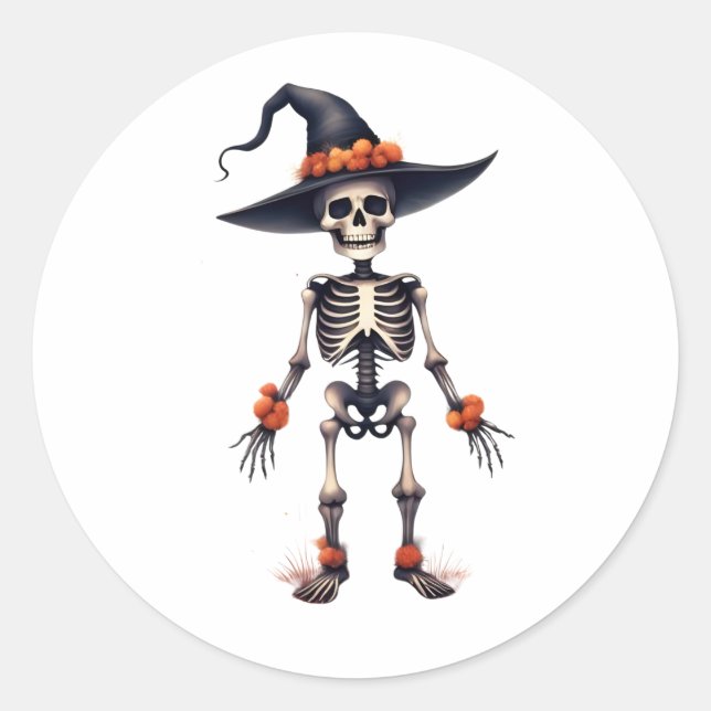 Niedliche Halloween-Sticker - Skelettfalte Runder Aufkleber (Vorderseite)