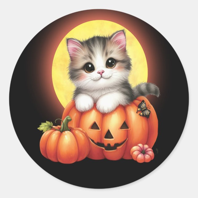 Niedliche Halloween Tabby Kitten Stickers (Vorderseite)